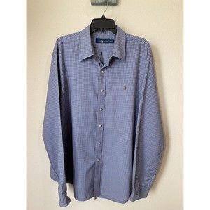 Ralph Lauren Men's Size 2XL Blue Brown Plaid Long Sleeve Button Down Shirt